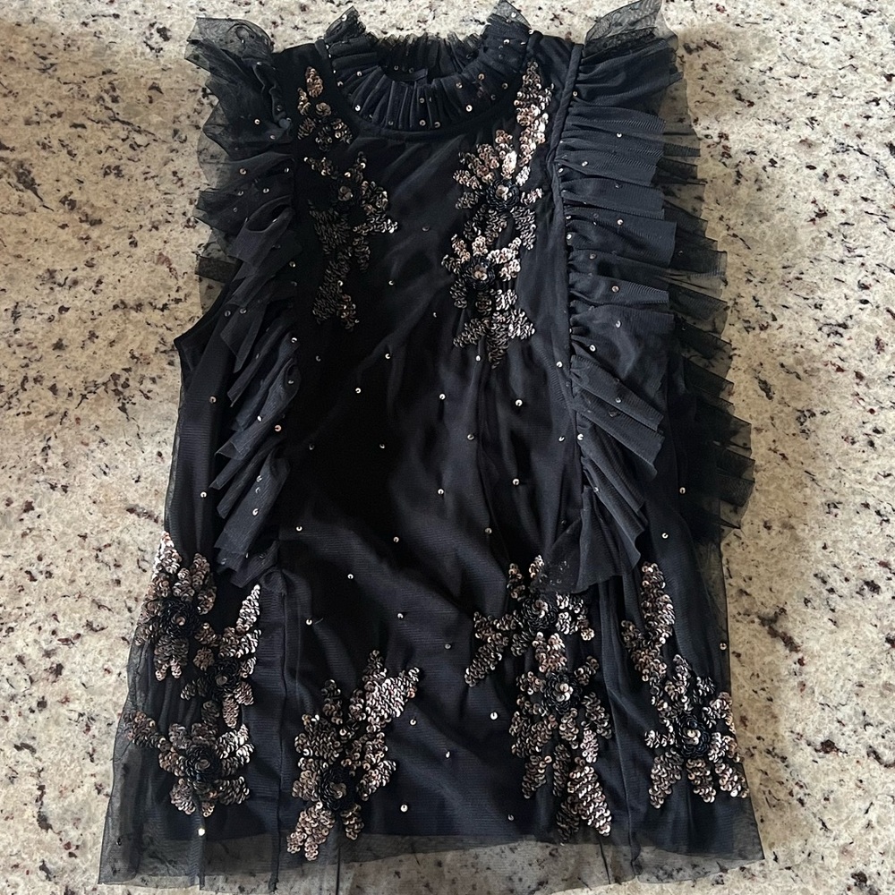 Ranna Gill Black Sleeveless Top with Sequin Embellishments